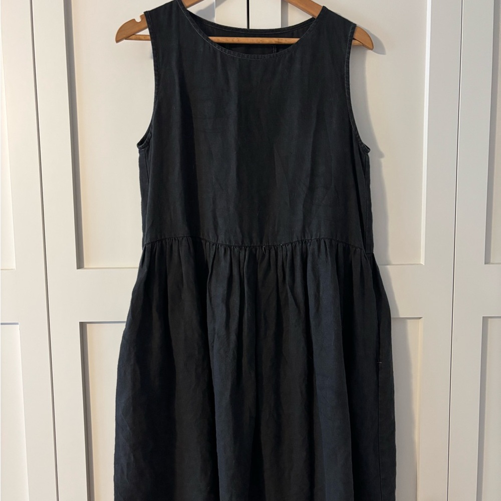 Linen Black Midi Dress